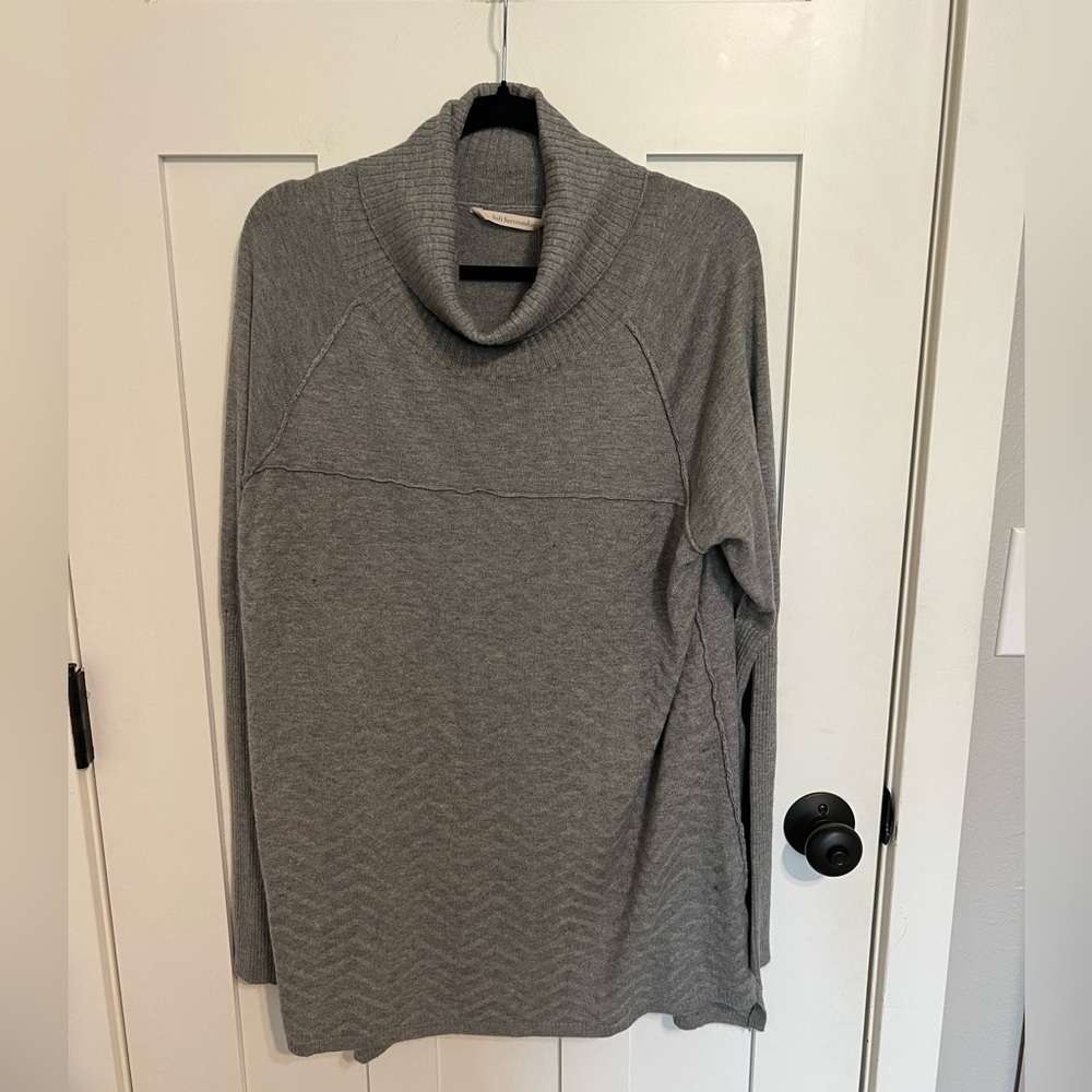 Soft Surroundings Gray Cowl Neck Sweater Raw hem detail size XL